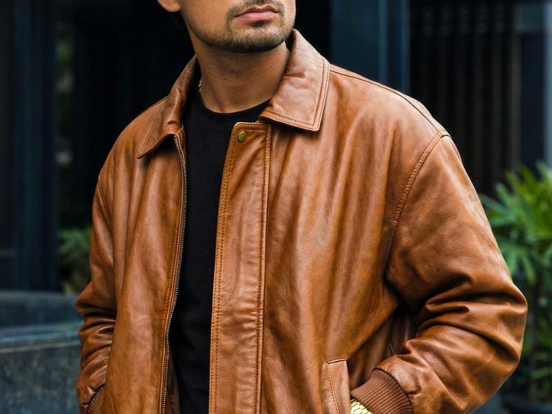 man wearing leather jacket